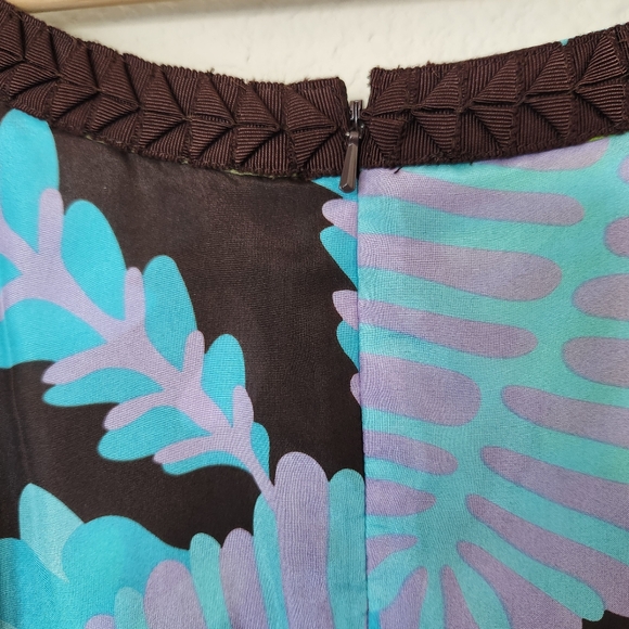 Tory Burch Short Silk Sleeveless Dress Brown/Blue/Green Pleats Size 10 - Picture 4 of 8